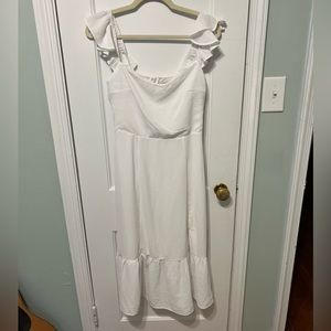 Ruffled White Midi Dress